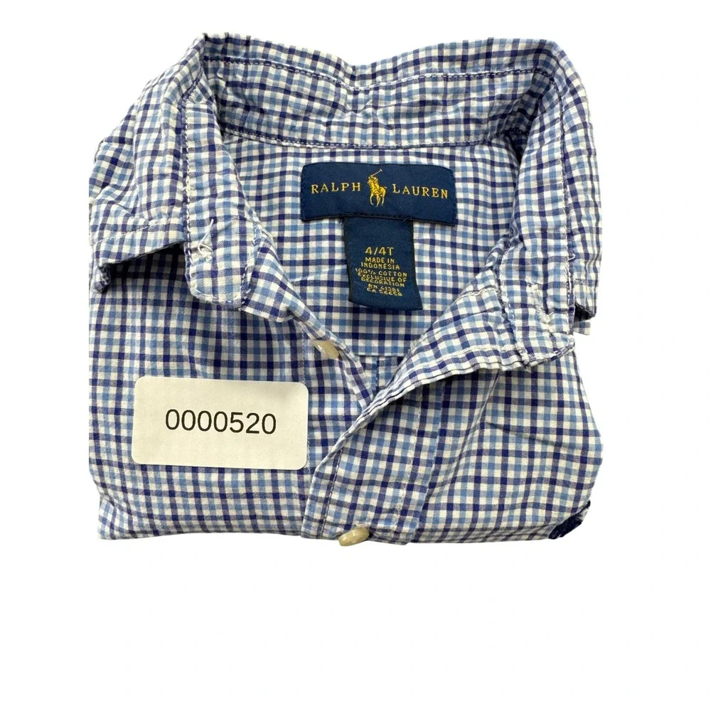 Ralph Lauren Boys Blue White Gingham Check Long Sleeve Button Down Shirt 4 4T